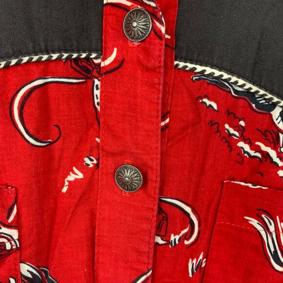 Vintage Circle T Rodeo Motif Midi Dress Size 16 Red Black  Bronc Ride - Picture 9 of 12